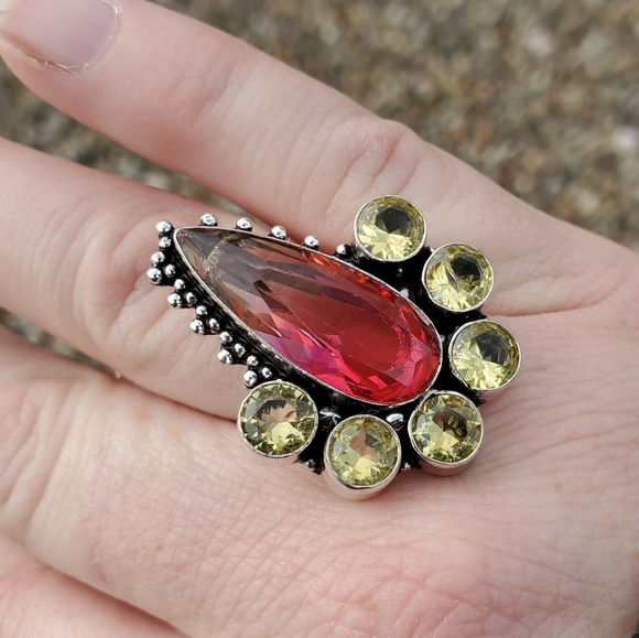 New Bi-Color Tourmaline & Citrine 925 Silver Ring. - Picture 3 of 14